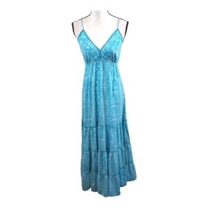 Lara Ethnics Printed Sleeveless Tiered V-neck Maxi Dress Resort Wear Women's S/M